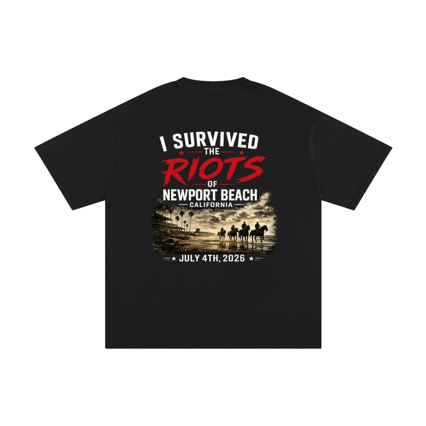 Survived the July 4th Riots -Horses on Sand- Black T Shirt